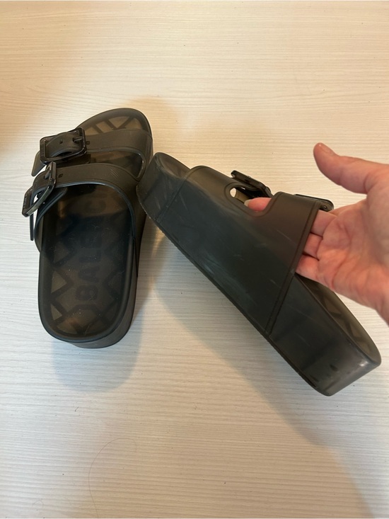 Balenciaga Semi Sheer Black Platform Double Logo Buckle Rubber Slides